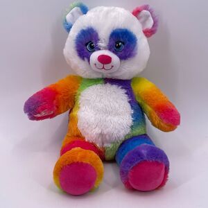 Build A Bear 16" Panda Bear BAB White with Rainbow Colors 2014 Embroidered Eyes